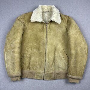 Knight Tailors Shearling Sheepskin Suede Bomber Jacket 42 Men Vintage Outdoors